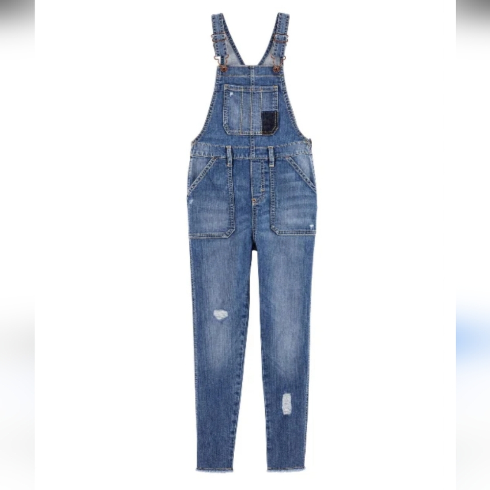 OshKosh B'gosh Distressed Denim Adjustable Jean Overalls Girl's Size 14